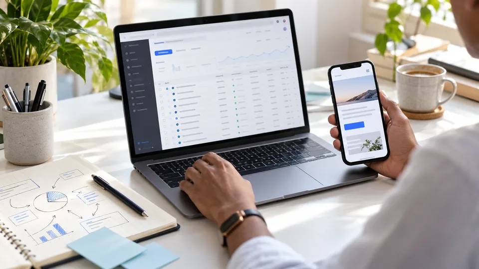 A specialist reviewing a paid search campaign and its landing page.